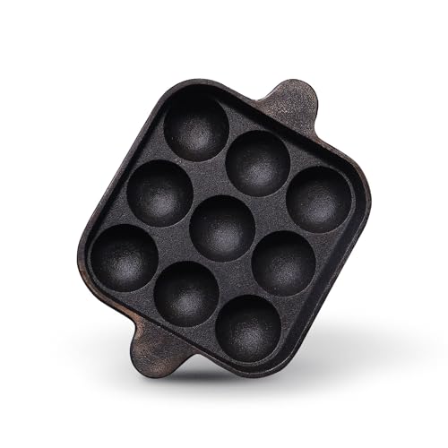 Image 2 of Standard for the product Kichera Cast Iron 9 Cavity Paniyaram Pan Long Handle 7 Inch, 2.4kg