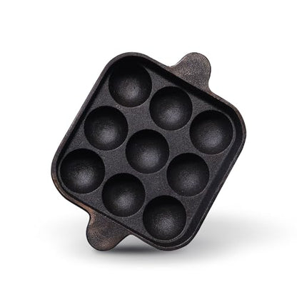 Image 2 of Standard for the product Kichera Cast Iron 9 Cavity Paniyaram Pan Long Handle 7 Inch, 2.4kg