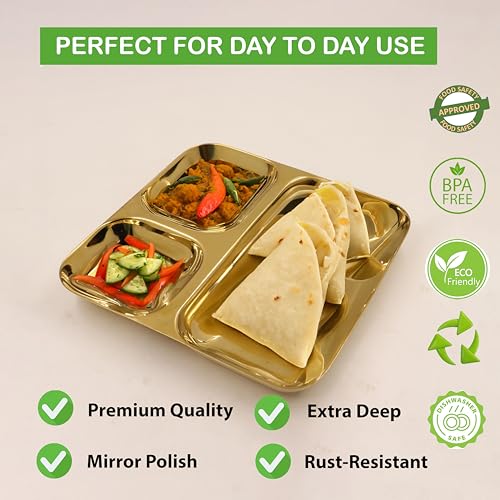 Image 6 of Spillbox Stainless Steel Gold Tiffin Plates Pack of 2 20.5cm
