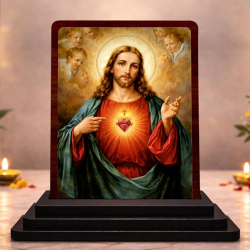 Image 1 of Default Title for the product HD Printed Jesus Christ Wooden Idol 4x5 Inch Festive Worship Spiritual Showpiece
