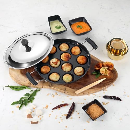 Image 2 of Generic RAJSHA MART Appe Maker 12 Cavity Non-Stick Appam Patra with Stainless Steel Lid
