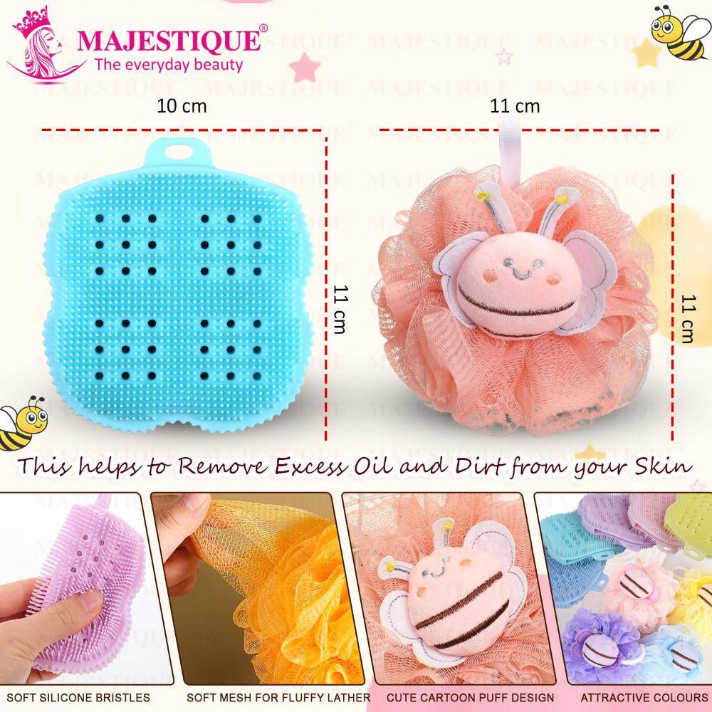Image 6 of Majestique Loofah And Body Scrubber Combo For Babies And Kids, Soft Silicone Brush - 2Pc/Multicolour