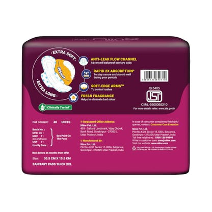 Image 4 of Niine Naturally Soft XXL Sanitary Pads for Women | 40 Pads | 305MM | Cottony Soft Top Cover | Extra Coverage with Wider Back, Quick Absorption for Heavy Flow