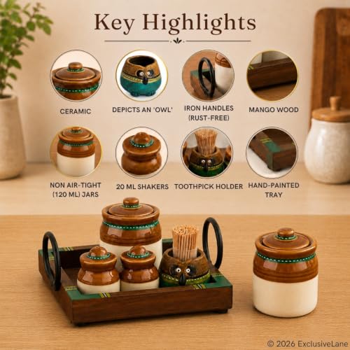Image 5 of ExclusiveLane Old Martaban Ceramic Pickle Jars with Salt & Pepper Shaker & Tray & Toothpick Holder (120 & 20 gram)