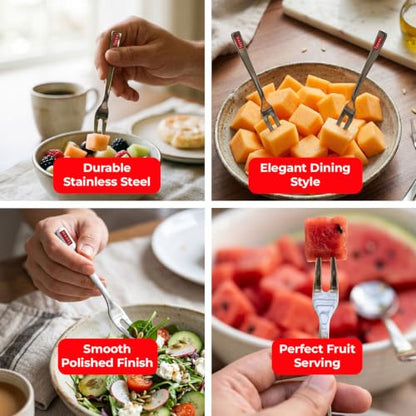 Image 4 of HAZEL Stainless Steel Fruit Fork Set of 6 Dessert Forks for Snacks
