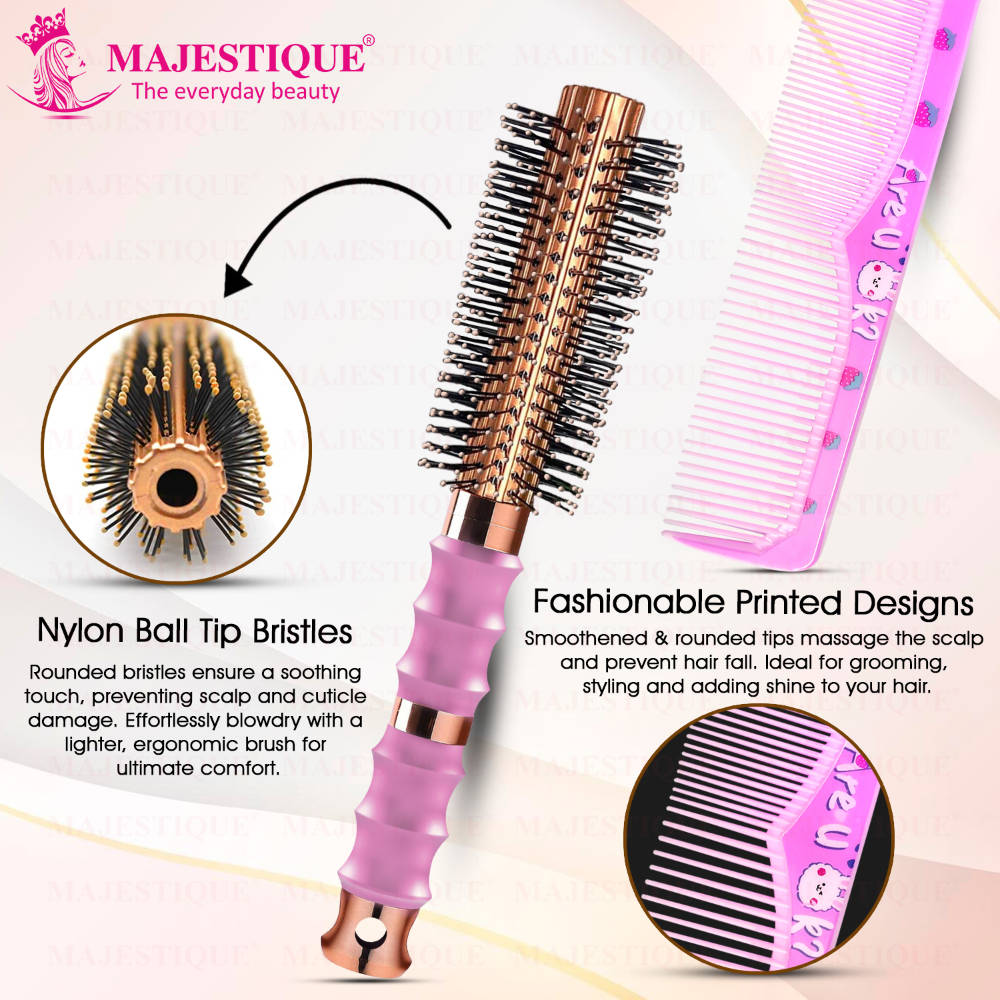 Image 4 of Majestique Round Hair Brush With Comb (Set of 2)