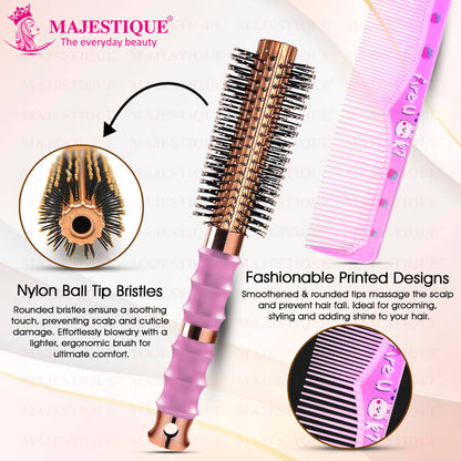 Image 4 of Majestique Round Hair Brush With Comb (Set of 2)