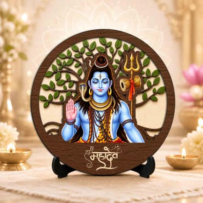 Image 2 of Shiv Ji Wooden Murti for Home Mandir, Prayer Room, Table Top Decor & Spiritual Gifting - 5x5 Inch