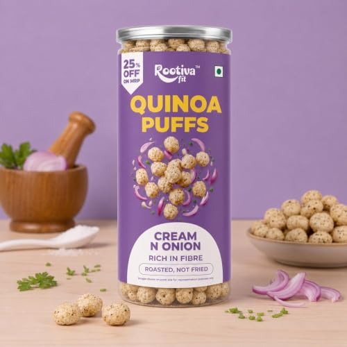 Image 5 of ROOTIVAFIT Quinoa Puffs Cream and Onion Flavour, 80 g, Pack of 4