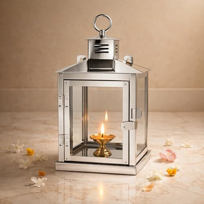 Image 1 of Large for the product Spillbox Stainless Steel Wall Mounted Oil Lamp with Glass Cover Large