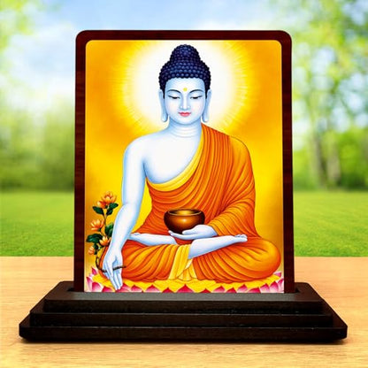 Image 2 of Buddha Small Wooden Idol 4x5 Inch Peaceful Aura HD Printed Home Decor