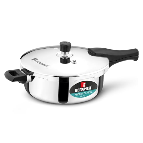 Image 2 of 5 Litres for the product BERGNER Argent Classic Triply Stainless Steel Outer Lid Pressure Pan 3.5 Liters
