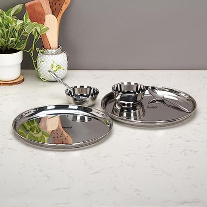 Image 7 of Sumeet Stainless Steel Heavy Gauge Mirror Finish Dinner Set of 9 Pcs (3 Plate, 3 Bowl/Wati, 3 Spoon), Silver