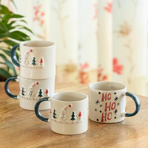Image 1 of Default Title for the product ExclusiveLane Christmas Charm Hand-Embossed Ceramic Coffee Mug Set of 4 330 ml