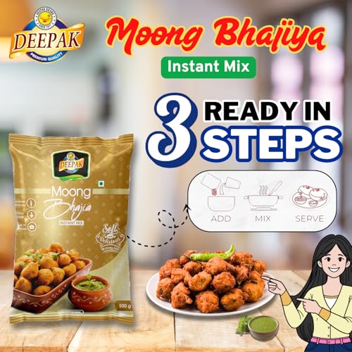 Image 5 of Deepak Moong Bhajia Instant Mix | Ready-To-Cook Crispy Moong Pakoras | Made With Moong Dal, Along With Gram Flour | No Added Colours & Preservatives | Easy To Prepare