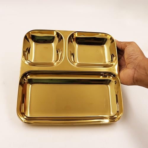 Image 4 of Spillbox Stainless Steel Gold Tiffin Plates Pack of 2 20.5cm