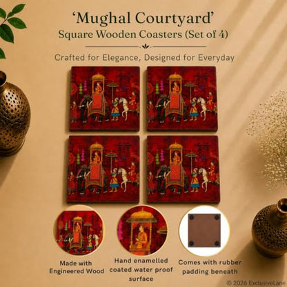 Image 4 of ExclusiveLane Mughal Courtyard Wooden Coaster Set (Set of 4)