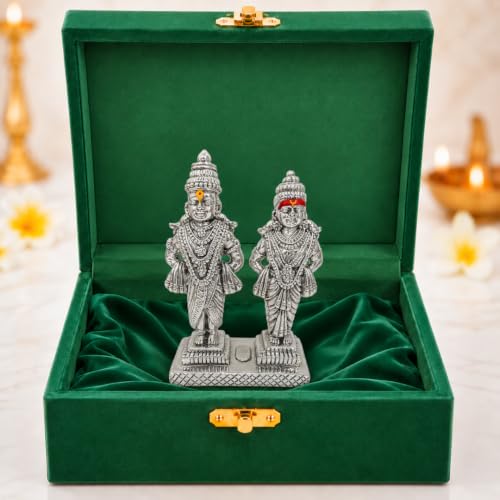 Image 1 of Default Title for the product Dev Aastha 999 Silver Plated Vitthal Rukmini Idol for pooja & diwali gifts - 3 Inch