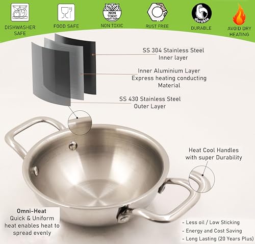 Image 4 of Spillbox Stainless Steel Sandwich Triply Kadhai