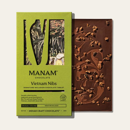 Image 1 of Pack of 1 for the product Manam Chocolate Signature Inclusion Tablet - Vietnam Nibs, 73% Dark & 43% Milk - 80g