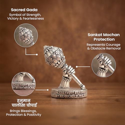 Image 4 of Astrotalk Shri Hanuman Gada Idol (2.7x4) Inch | 999 Silver Finish | Hanuman Chalisa Chaupai Engraved for Strength, Courage & Protection | Home Decor & Car Dashboard God Idol | Gift for Man & Woman