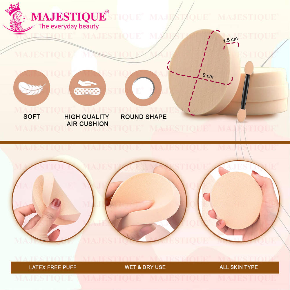 Image 2 of Majestique Large Round Powder Puffs With Cosmetic Sticks, Washable Large Face Body - Color May Vary
