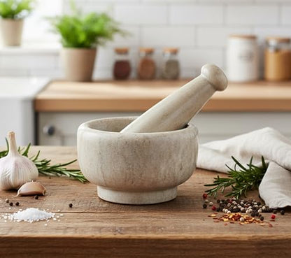 Image 3 of KLEO 5" Diameter White Marble Stone Mortar and Pestle Set
