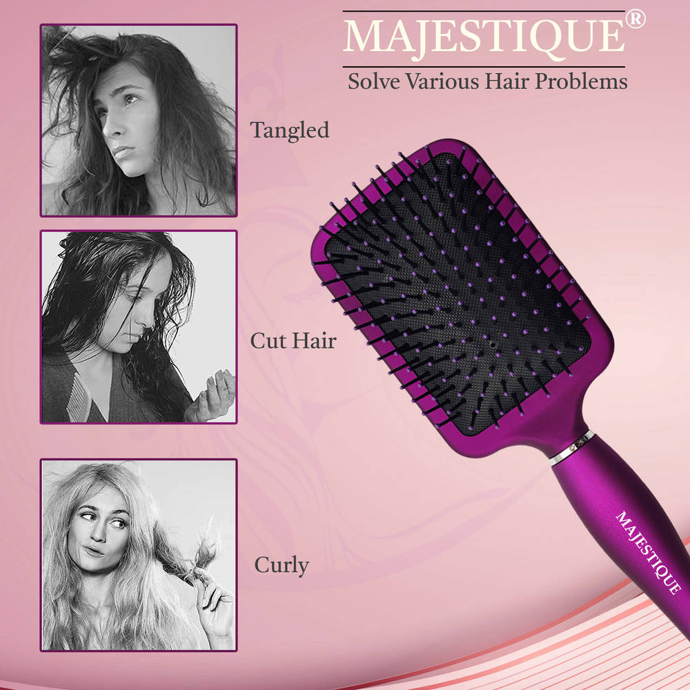 Image 4 of Majestique Purple Paddle Hair Brush - Refresh and Extend - Soft Nylon Bristles