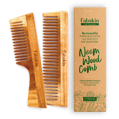 Image 1 of Set Of 2 / Pack of 1 for the product Fabskin Wide Tooth & Handle Neem Wooden Comb - Set Of 2