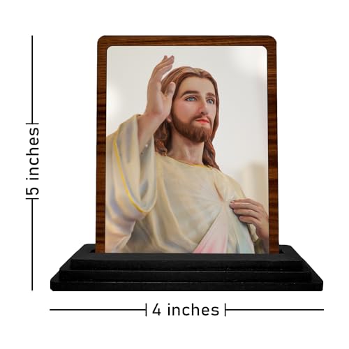 Image 3 of Lord Jesus Christ Wooden Statue (7.5 x 10 cm) - Ideal Spiritual Gift for New Car, Housewarming & Christmas – Compact Sacred Jesus Showpiece for Home Temple & Office Desk