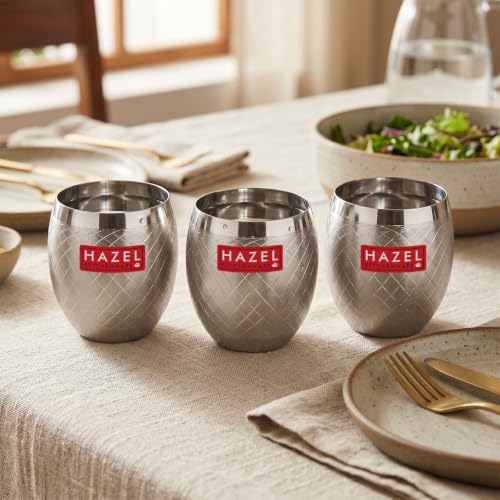 Image 1 of Default Title for the product HAZEL Matt Finish Designer Stainless Steel Drinking Glasses 260 ml Set of 3 Pcs