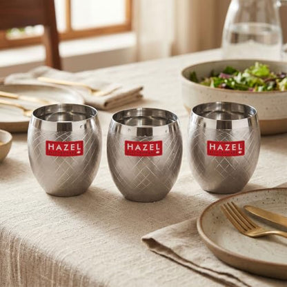 Image 1 of Default Title for the product HAZEL Matt Finish Designer Stainless Steel Drinking Glasses 260 ml Set of 3 Pcs