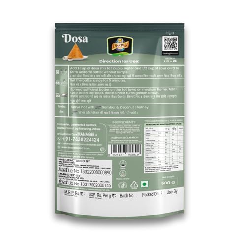 Image 3 of Deepak Dosa Instant Mix | Crispy South Indian Dosa | Just Add Water | No Fermentation | Ready In 20 Minutes | Free Sambar Masala Pouch