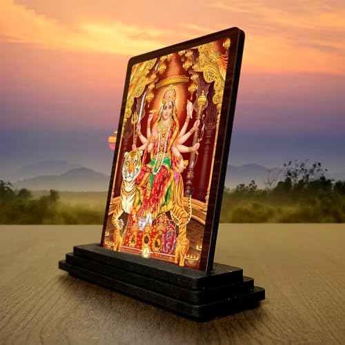 Image 3 of Classic Devotional Durga MATA Wooden Table Idol 4x5 Inch HD Printed Decorative Piece