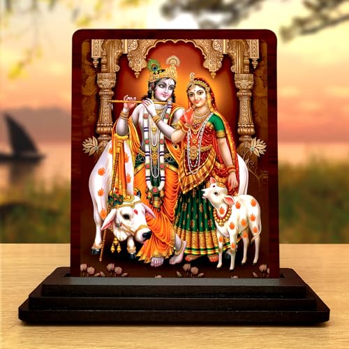 Image 1 of Default Title for the product Radha Krishna Wooden Idol - Glossy Finish/Size 7.5x10 cm - Showpiece for Living Room Figurine for House Warming Ceremony