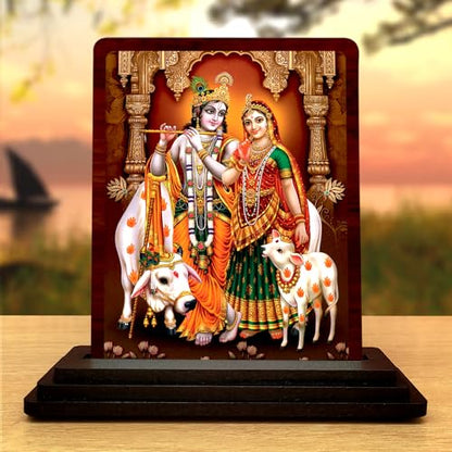 Image 1 of Default Title for the product Radha Krishna Wooden Idol - Glossy Finish/Size 7.5x10 cm - Showpiece for Living Room Figurine for House Warming Ceremony