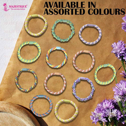 Image 6 of Majestique Braided Stretchable Hair Tie Rubber Bands Ponytail Holder Scrunchies - 12 Pcs