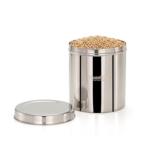 Image 1 of Default Title for the product Sumeet Stainless Steel Large Dabba/Canisters/Vertical Storage Container for Kitchen, 19cm Dia - 5000ml - (5Kg to 5.5Kg Approx)