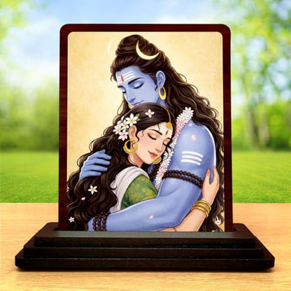 Image 2 of Sacred Portrait Shiv Parvati Wooden Table Idol 4x5 Inch HD Printed Decorative Piece