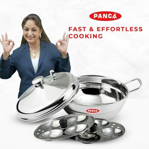 Image 2 of PANCA Stainless Steel Idli Maker with Multi Purpose Kadai | 15 Litre Steamer Cooker with 2 Idli Plates (8 Cavity) & Steel Lid | Kitchen Accessories (Idli Maker Set)