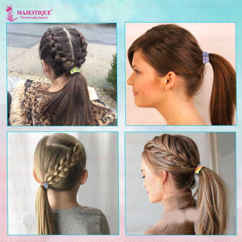 Image 5 of Majestique Braided Stretchable Hair Tie Rubber Bands Ponytail Holder Scrunchies - 12 Pcs