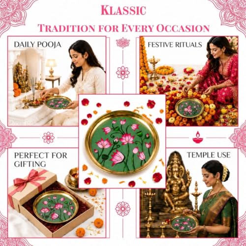 Image 6 of Klassic 6 Inch Handcrafted Brass Thali/Aarti Plate | Lotus Design, Medium (Pack Of 1)
