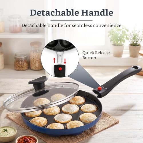 Image 5 of Amazon Brand - Solimo Nonstick Appe/Appam/Paniyaram Pan 12 Cavities with Glass Lid
