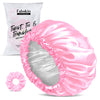 Image 1 of Set Of 2 / Pack of 1 for the product Fabskin Luxury Satin Silk Hair Bonnet Cap For Sleeping With Satin Scrunchie - Pink