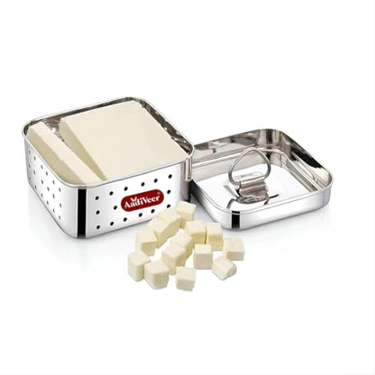 Image 8 of AadiVeer Stainless Steel Paneer Maker | Tofu Maker Square Mould, Paneer Press With Lid | Whey Seperator | Small Size - 300ml