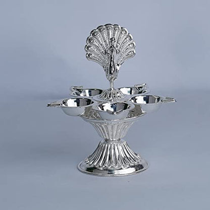 Image 1 of Default Title for the product Dista Silvers Silver Panchmukhi Peacock Diya 115g