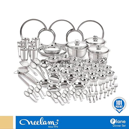 Image 3 of neelam Stainless Steel 24 Gauge 101 Pieces Shagun Dinner Set