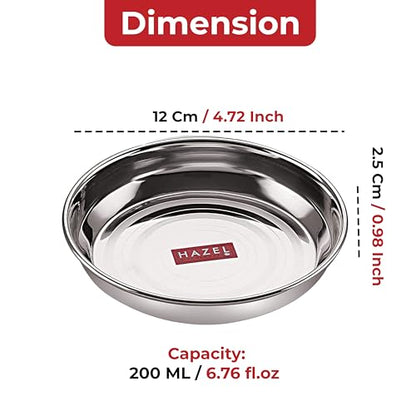 Image 4 of HAZEL Multipurpose Stainless Steel Plates Set for Kitchen 200 ML Set of 6