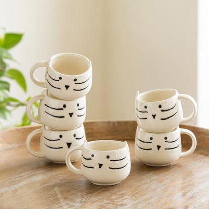 Image 3 of Kitty Charm (Set of 6) for the product ExclusiveLane 'Kitty Charm' Ceramic Tea Cups