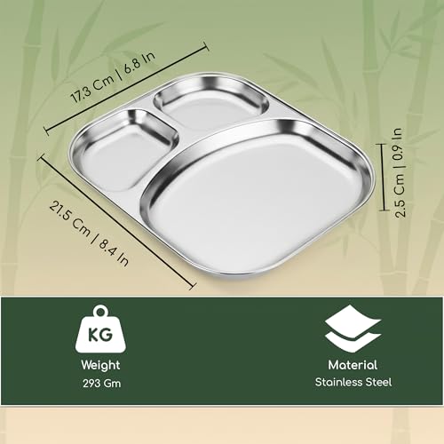 Image 20 of Spillbox Stainless Steel Dinner Plate with 3 Compartments